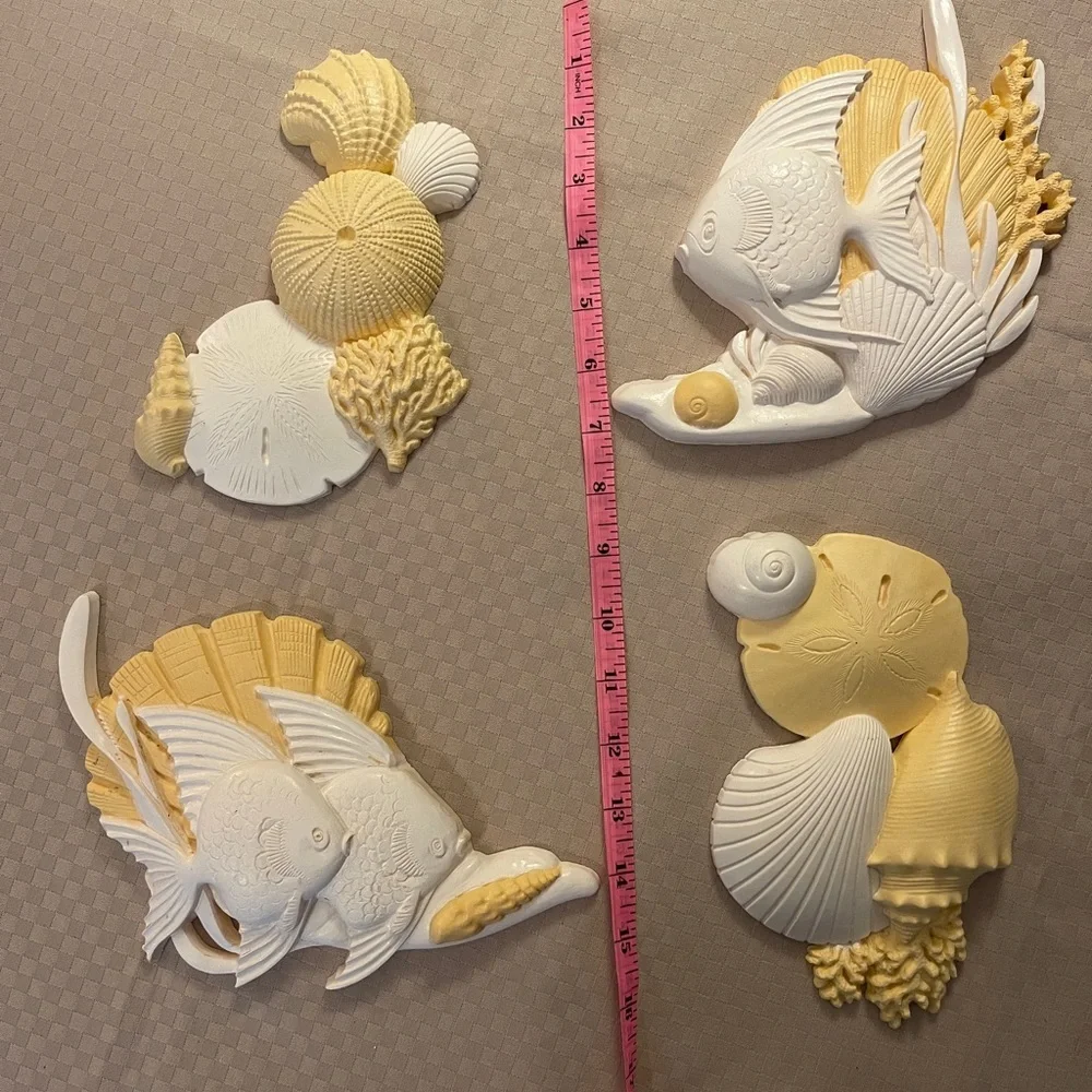 Burwood VTG 1989 Neutral Tone Tropical Fish Seashells 4 Piece Wall Hangings. - Picture 11 of 12